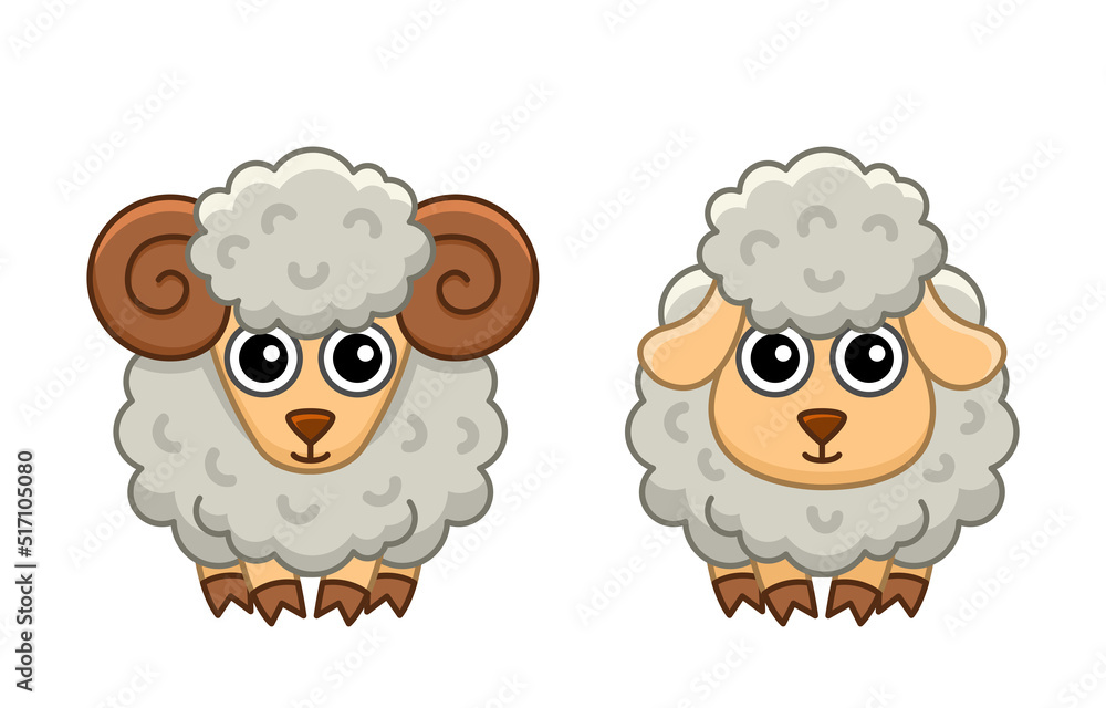 Obraz premium Farm animal for children coloring book. Vector illustration of funny ram, sheep in a cartoon style