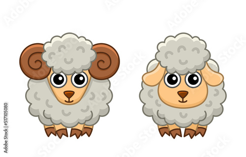 Farm animal for children coloring book. Vector illustration of funny ram  sheep in a cartoon style