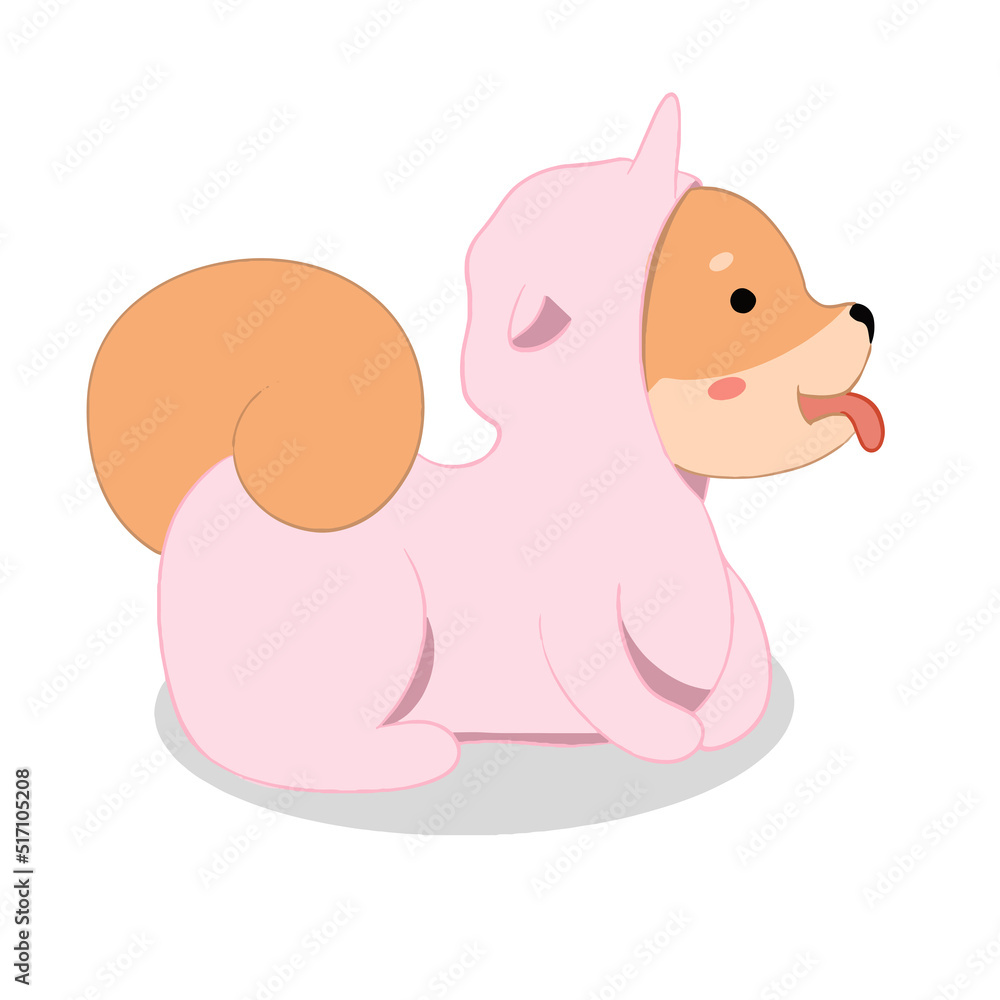 Fototapeta premium shiba inu in pajamas lies with tongue out