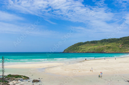 Beautiful landscape of Hamdeok Beach in Jeju Island, Korea.