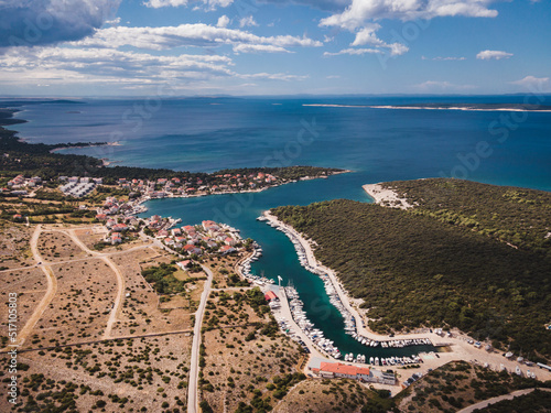 Drone flight over the beautiful island of Pag in Croatia, simuni, novalja, zrece beach photo