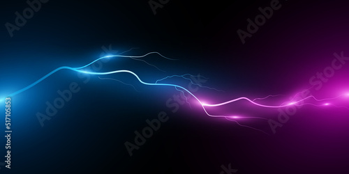 Blue and purple lightning effect isolated on black background. Thunderbolt with light effect. Thunderstorm for design your cover or banner. Vector illustration