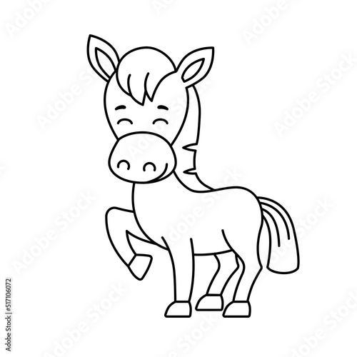 Farm animal for children coloring book. Funny vector horse in a cartoon style