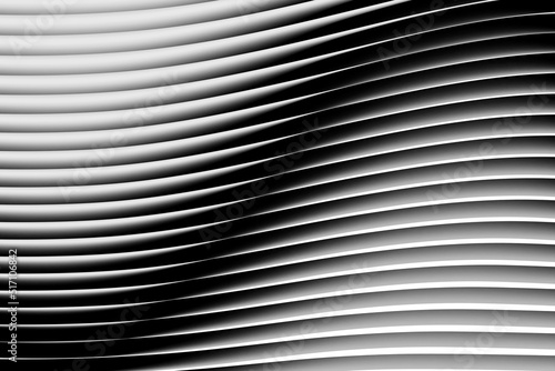 3D illustration white and black stripes in the form of wave waves, futuristic background.