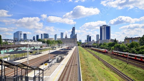 A view of the skyscrapers from the footbridge over the railway station.