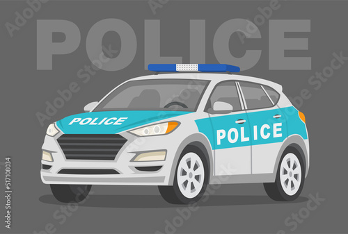 Perspective front view of a police suv car. Isolated modern police car. Flat vector illustration template.