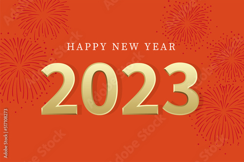 Happy new year 2023, gold new year numbers and text.