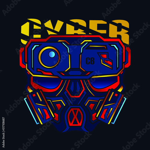 Cyberpunk mask vector logo fiction colorful design with dark background. 