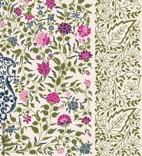 wedding card design, traditional paisley floral pattern , royal India	