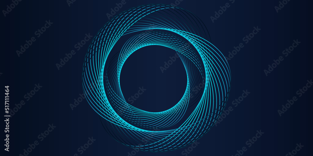 Vector abstract circle frame with wavy rounded lines pattern flowing in blue green colors isolated on black background for concept of music, technology, ai - obrazy, fototapety, plakaty 