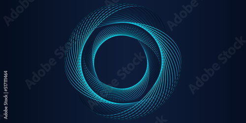 Vector abstract circle frame with wavy rounded lines pattern flowing in blue green colors isolated on black background for concept of music, technology, ai