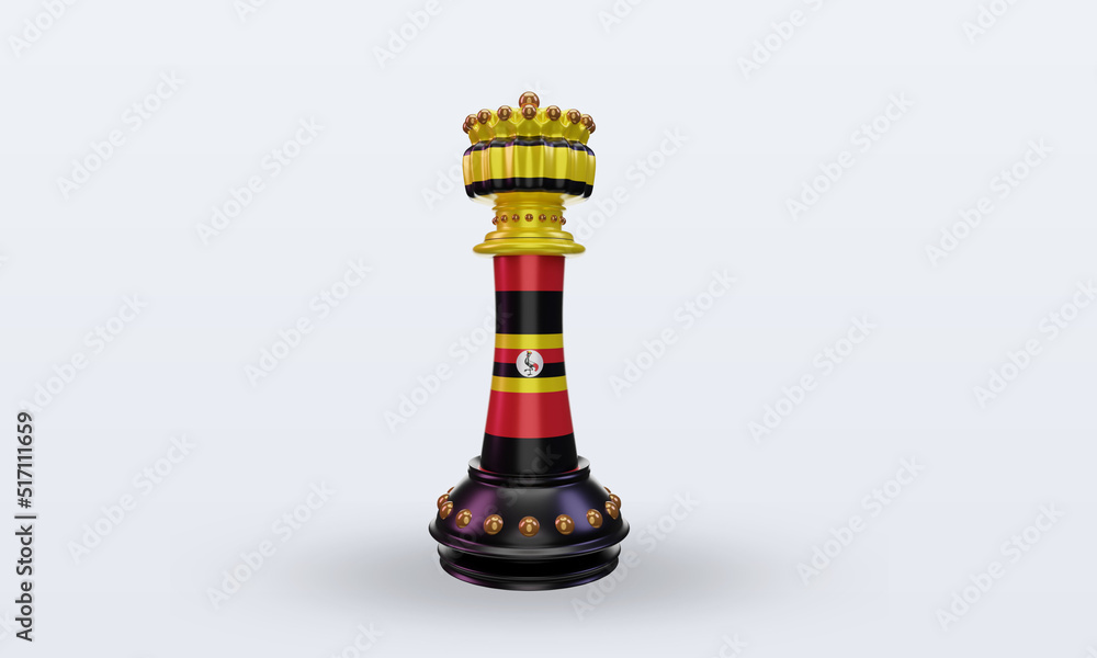 3d king chess Uganda flag rendering front view 3d king chess Uganda flag rendering front view