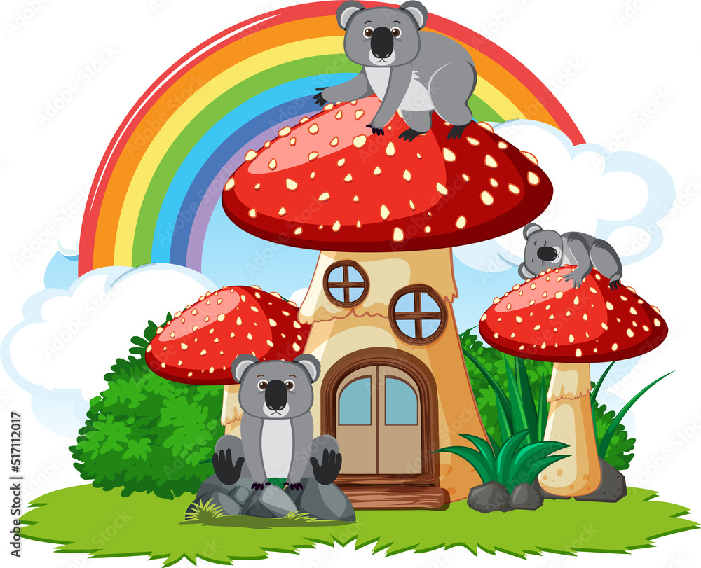 Fototapeta premium Koala group with mushroom house