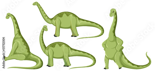 Different cute apatosaurus dinosaur cartoon characters