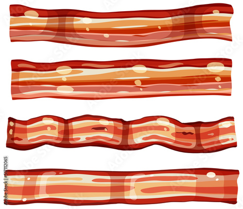 Different bacons isolated on white background