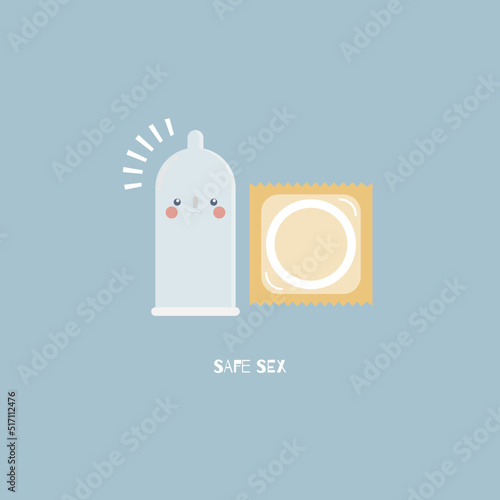 cute condom, prevention of hiv, aids, sexually transmitted diseases, safe sex concept,flat cartoon character design vector illustration