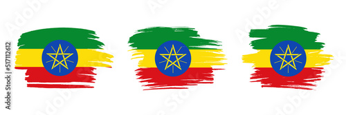 Set of 3 creative brush flag of Ethiopia with grungy stroke effect. Modern brush flags collection.
