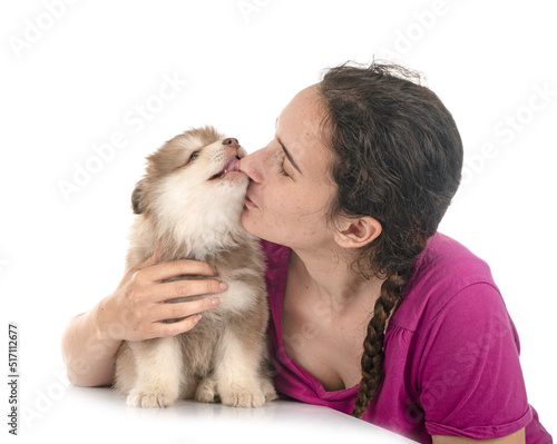 puppy Finnish Lapphund and woman