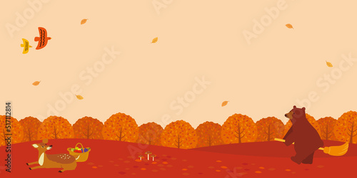 秋の風景イラスト　森の動物