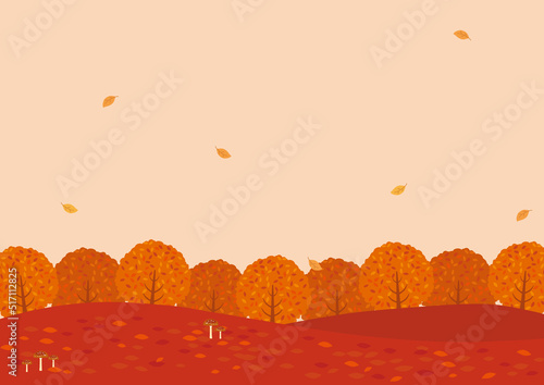 秋の風景　紅葉と丘