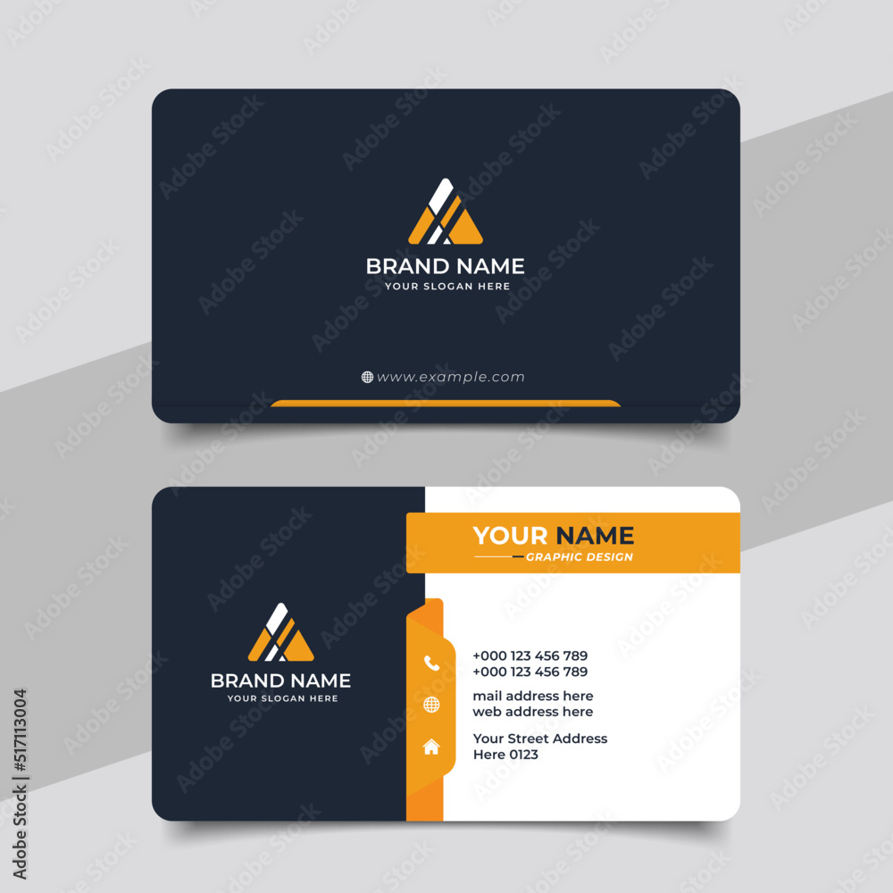 Yellow modern creative business card and name card, horizontal simple clean template vector design Yellow modern creative business card and name card, horizontal simple clean template vector design