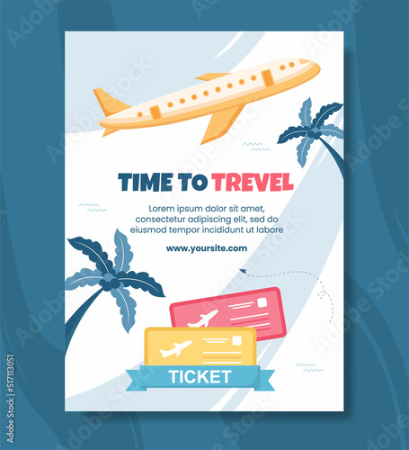 Travel Agency Poster Template Flat Cartoon Background Vector Illustration