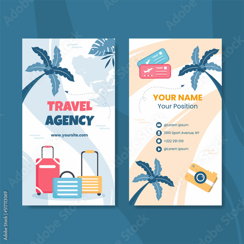 Travel Agency Card Veritical Template Flat Cartoon Background Vector Illustration