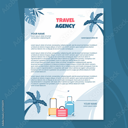 Travel Agency Letterhead Template Flat Cartoon Background Vector Illustration