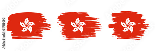 Set of 3 creative brush flag of Hong Kong with grungy stroke effect. Modern brush flags collection.