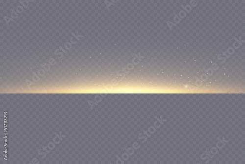 Yellow horizontal lens flares pack. Laser beams, horizontal light rays. Beautiful light flares. Glowing streaks on dark background. 