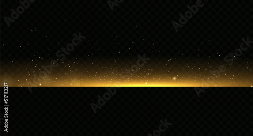 Yellow horizontal lens flares pack. Laser beams, horizontal light rays. Beautiful light flares. Glowing streaks on dark background. 