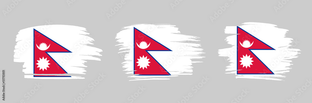 Set of 3 creative brush flag of Nepal with grungy stroke effect. Modern brush flags collection. Set of 3 creative brush flag of Nepal with grungy stroke effect. Modern brush flags collection.