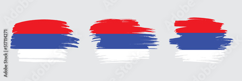 Set of 3 creative brush flag of Republika Srpska with grungy stroke effect. Modern brush flags collection.