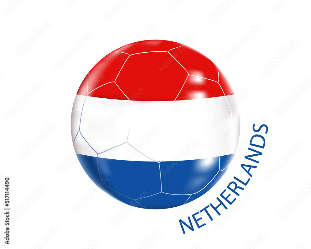 A soccer ball with the image of the flag of the Netherlands.Vector illustration of a soccer ball. A soccer ball with the image of the flag of the Netherlands.Vector illustration of a soccer ball.