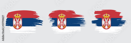 Set of 3 creative brush flag of Serbia with grungy stroke effect. Modern brush flags collection. photo