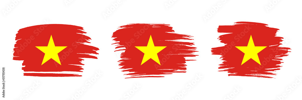 Fototapeta premium Set of 3 creative brush flag of Vietnam with grungy stroke effect. Modern brush flags collection.