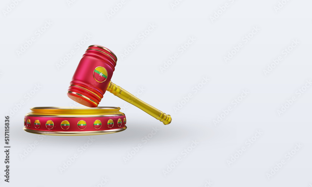 3d justice Myanmar flag rendering left view 3d justice Myanmar flag rendering left view