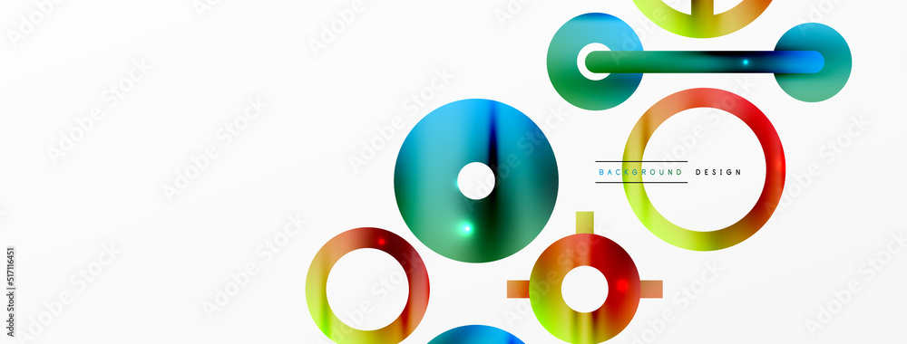 Minimal geometric abstract background. Shiny and glossy circle, line and round shapes design. Trendy techno business template for wallpaper, banner, background or landing