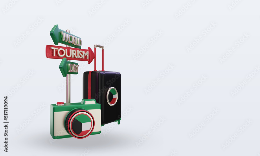 3d tourism day Kuwait flag rendering left view 3d tourism day Kuwait flag rendering left view