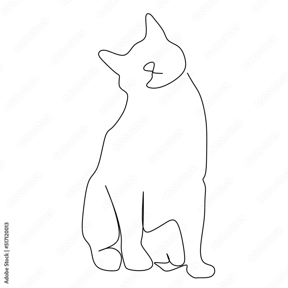 Continuous one line drawing of cat silhouette. Cat sitting facing forward in abstract hand drawn style. Animal themed simple ink vector illustration. Simple and minimalistic animal doodle art. Continuous one line drawing of cat silhouette. Cat sitting facing forward in abstract hand drawn style. Animal themed simple ink vector illustration. Simple and minimalistic animal doodle art.