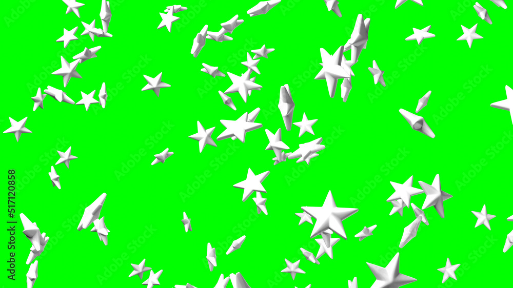 White star objects on green chroma key background.
3DCG confetti illustration for background.
White star objects on green chroma key background.
3DCG confetti illustration for background.