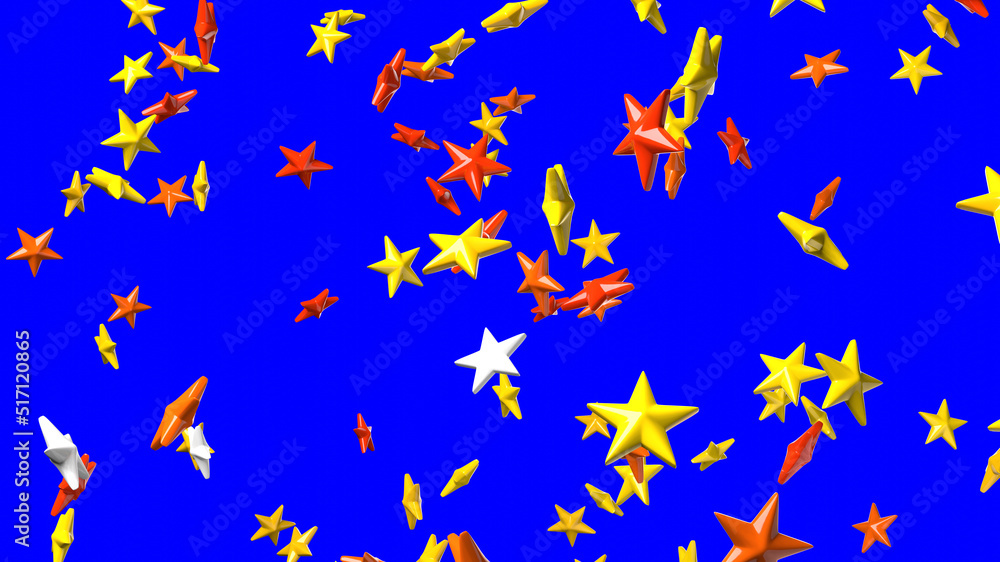 Yellow star objects on blue chroma key background.
3DCG confetti illustration for background.
Yellow star objects on blue chroma key background.
3DCG confetti illustration for background.