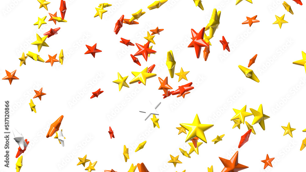 Yellow star objects on white background.
3DCG confetti illustration for background.
