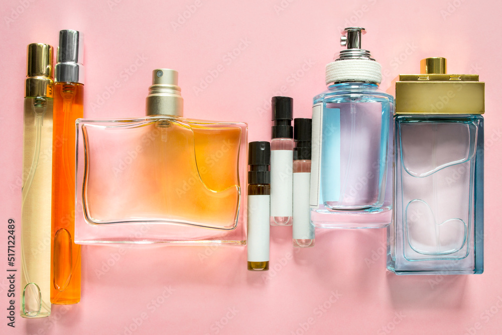 Perfume bottles on pink Perfume bottles on pink