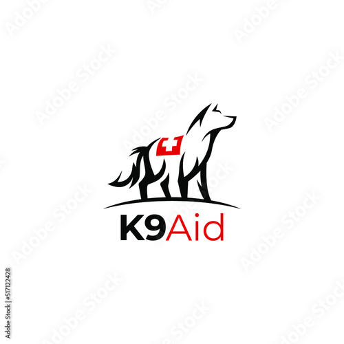 The K9-type service dog logo carries a cross