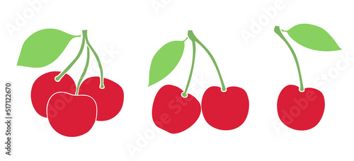 Vector Set of berries, a cherry, couple of cheries, a bunch - colorful icons on white background  images