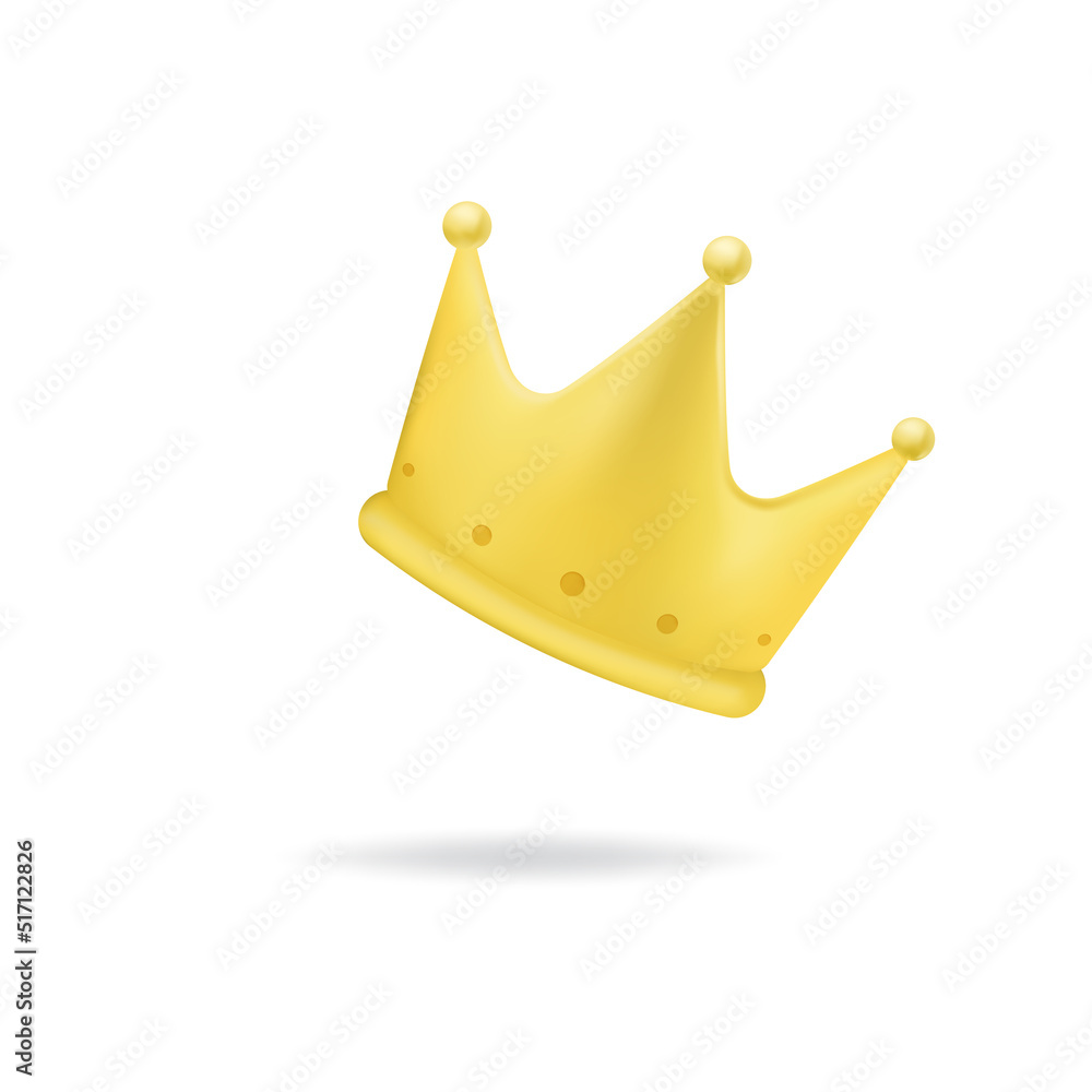 3D Golden crown emoji symbol for decoration in popular concept. Luxury
