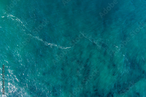 Aerial top view of green ocean surface background