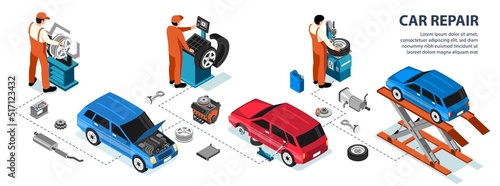 Isometric Car Repair Infographics