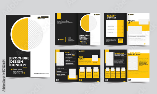 Set Of Bi-Fold Brochure Template Design With Space For Product Image On Gray Background.